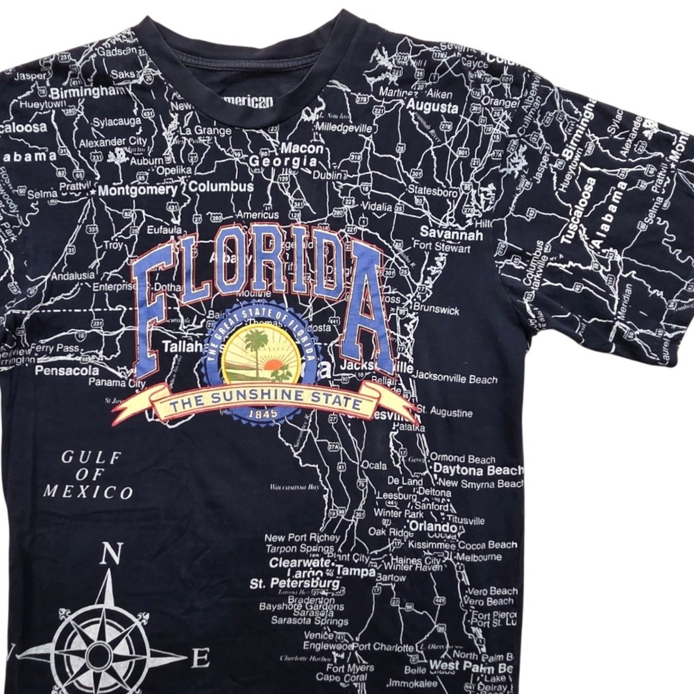 American Crown Florida Sunshine State Map AOP T-Shirt Black Mens Medium‎